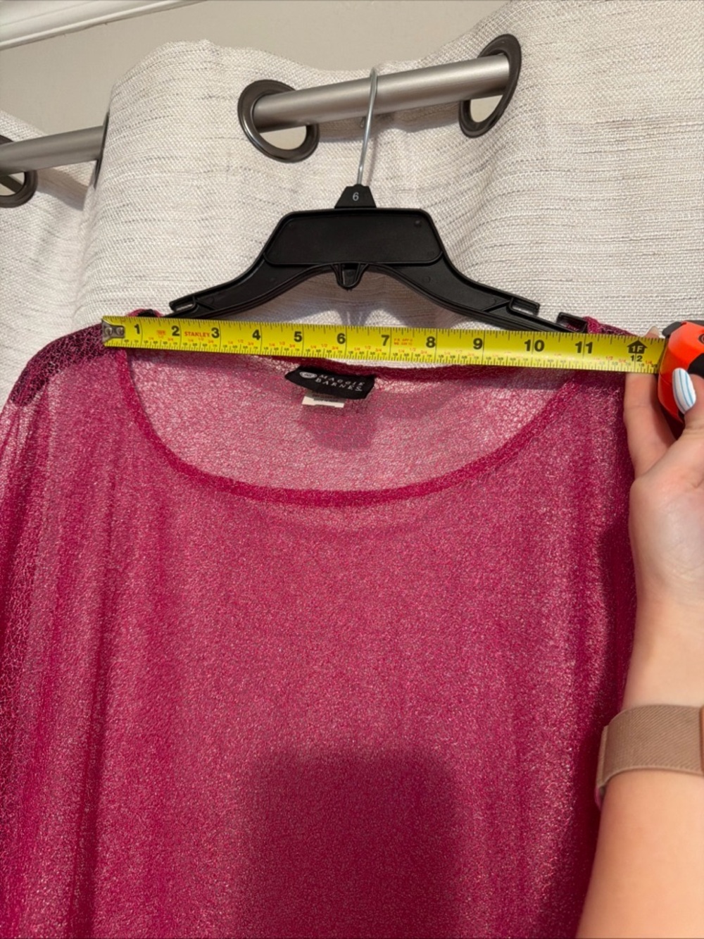 Maggie Barnes Fuchsia Sheer Fringe Poncho with Bead Accents - Picture 7 of 8